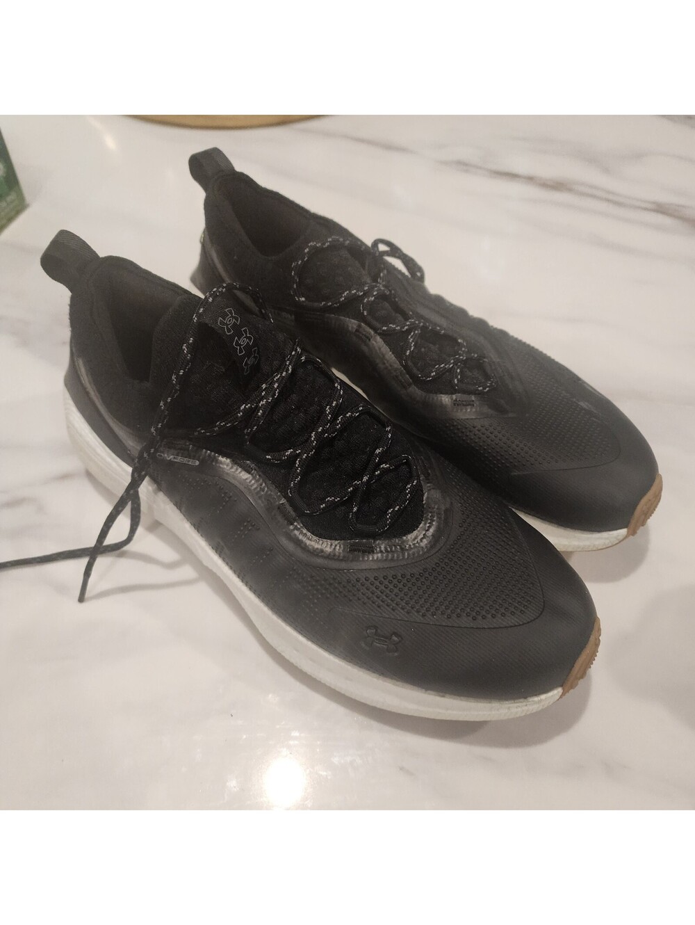 Under Armour Black Athletic Sneakers with White Sole, 15 mens